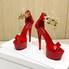 Женские босоножки с надписью New Summer Fashion, красные пикантные красные туфли на высоком каблуке-шпильке с цепочкой, каблук-шпилька 13 см, платформа 3 см, LFD