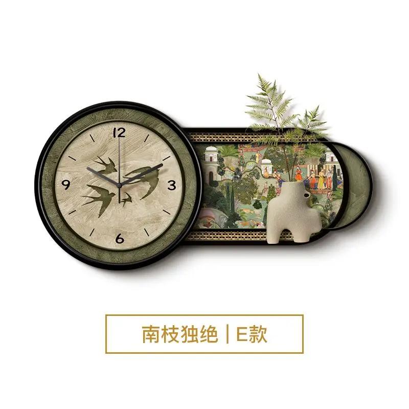 Chinese Retro Home Decor Wall Clock Living Room Decoration Three-dimensional Sandstone Decorative Painting Wall Clock