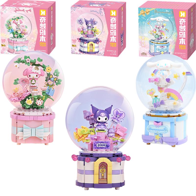Keeppley Конструктор My Melody Kuromi Cinnamoroll Фигурка Хрустальный Шар Музыкальная Шкатулка Игрушка Рождественский Подарок