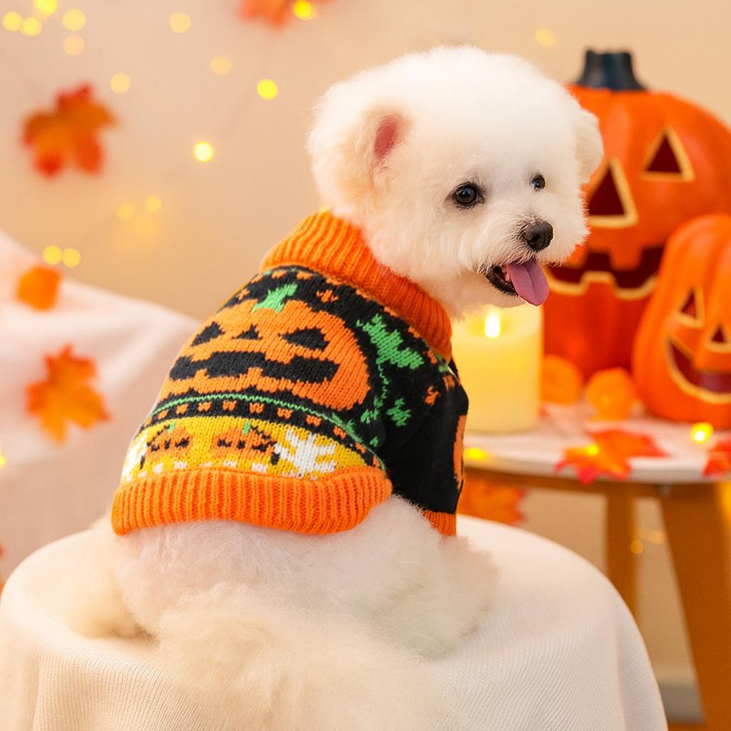 Halloween Theme Pet Sweater For Small Dog and Cats With Elastic Neck Warm Winter Knitwear Outfit Festival Cerebration