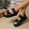 Fashion Fashionable Thick Heel Sandals Women's Large Size Cross Buckle Roman Style Pure Color Round Head Shoes Rubber Bottom Polyurethan