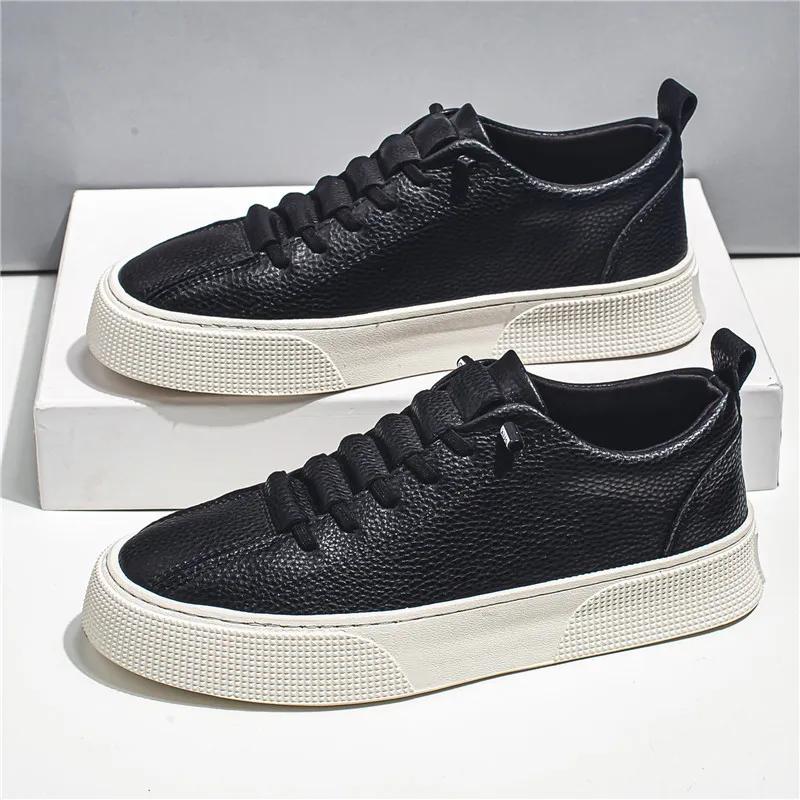Men Classic White Leather Sneakers Casual Soft Leather Shoes Lace-up Shoes Mens Fashion Outdoor Walking Shoes Male Trainers