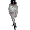 American retro personality street hip hop autumn trend European print hooded sweater suit men and women the same trend