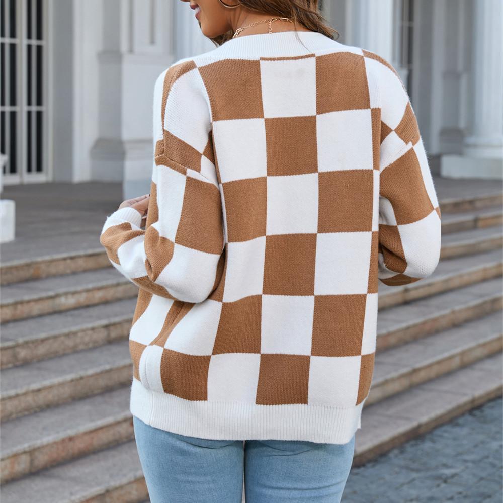 GMXIA Women's Fashion Casual Plaid Print Autumn Winter Long Sleeve Cardigans Sweater Coat