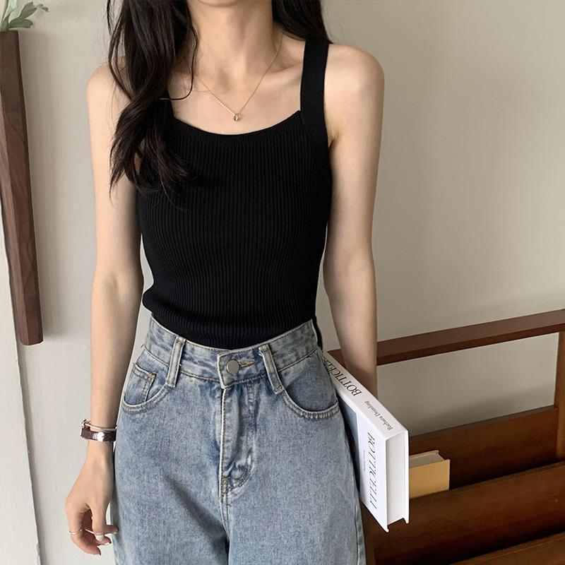 Women Crop Tops Strapy Casual Camis Sleeveless Tank Tops Cute Casual Tops Plain Camis Square Tops for Women Haut Femme Tanks Camis