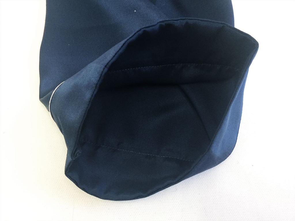 Long Indigo [Yumekairou] Women's Pajamas, 100% Silk, Satin, Sleeve, Simple, Bicolor, Plain, Piping, M-XL (L, Indigo)