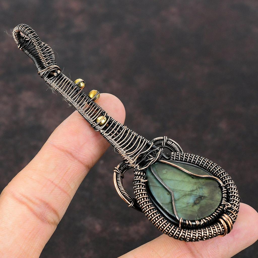 Лабрадорит, медная проволока, кулон, ювелирные изделия из лабрадорита для женщин, элегантный кулон из драгоценного камня, ювелирные изделия ручной работы, кулон в виде гитары, подарок для девушки