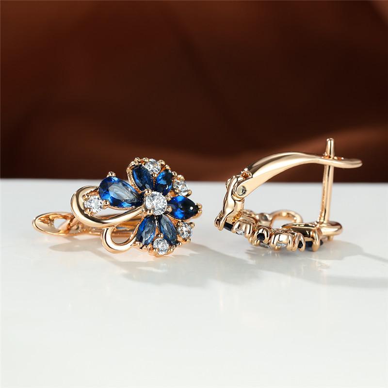 1 пара, серьги-клипсы в виде капли воды, синие, розовые, фиолетовые, цвета морской волны, с лепестками цветка, в цветочном стиле