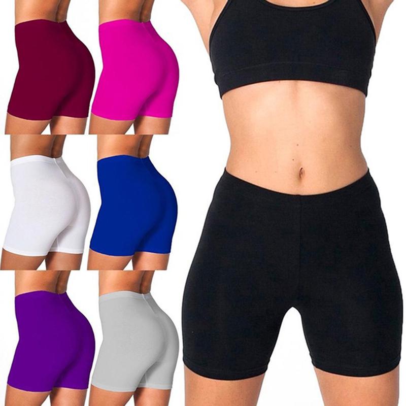 Women Summer High Waisted Elastic Solid Color Seamless Safety Shorts Briefs Leggings Pants