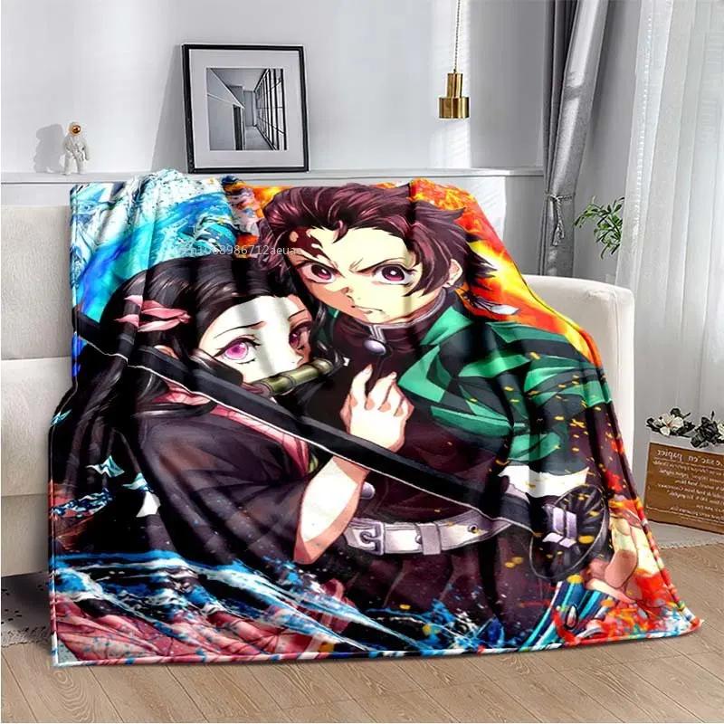 Флисовое одеяло в стиле аниме Demon Slayer Kimetsu no Yaiba Nezuko Kamado Tanjiro Kamado, мягкое постельное белье, покрывало, утепляющий чехол для дивана
