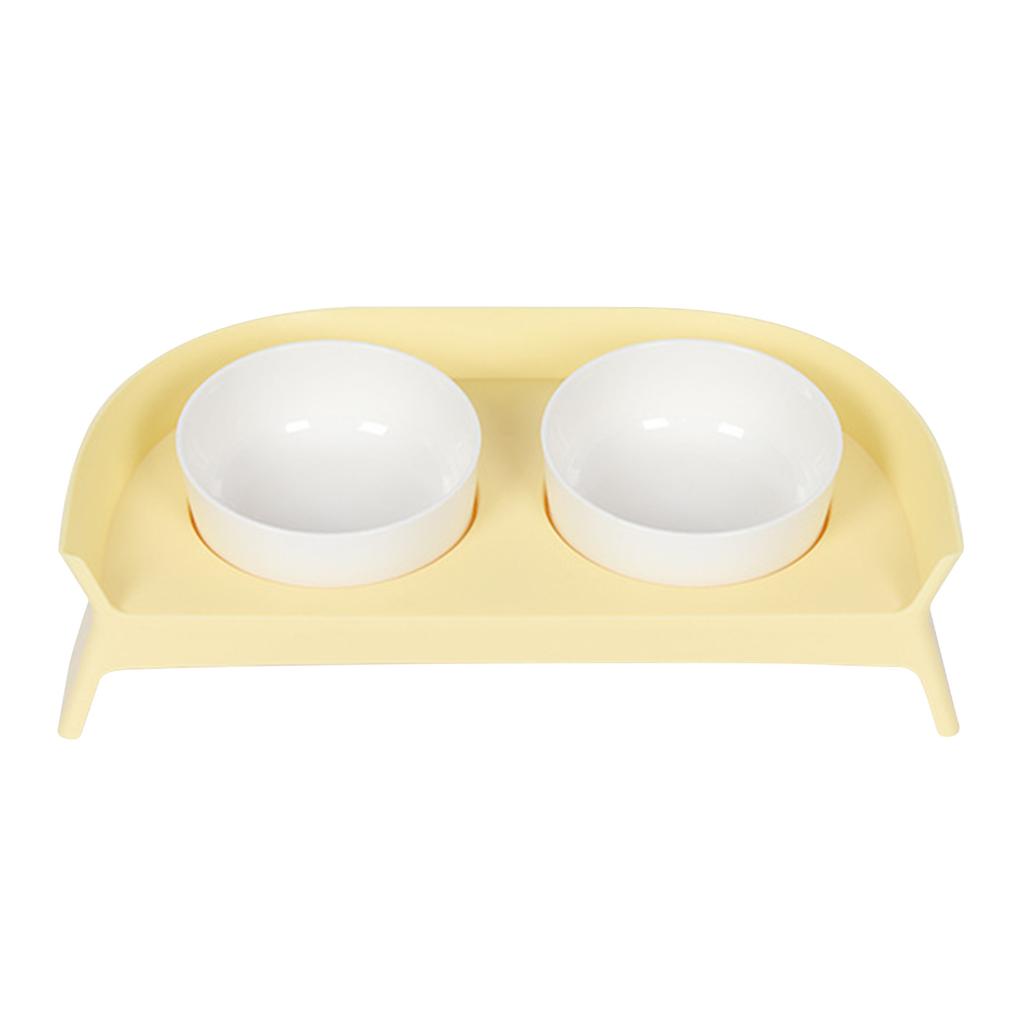 Double Dog Water Food Bowls Elevated Neck Protection Pet Double Bowl for Dogs Cats Pets Yellow White