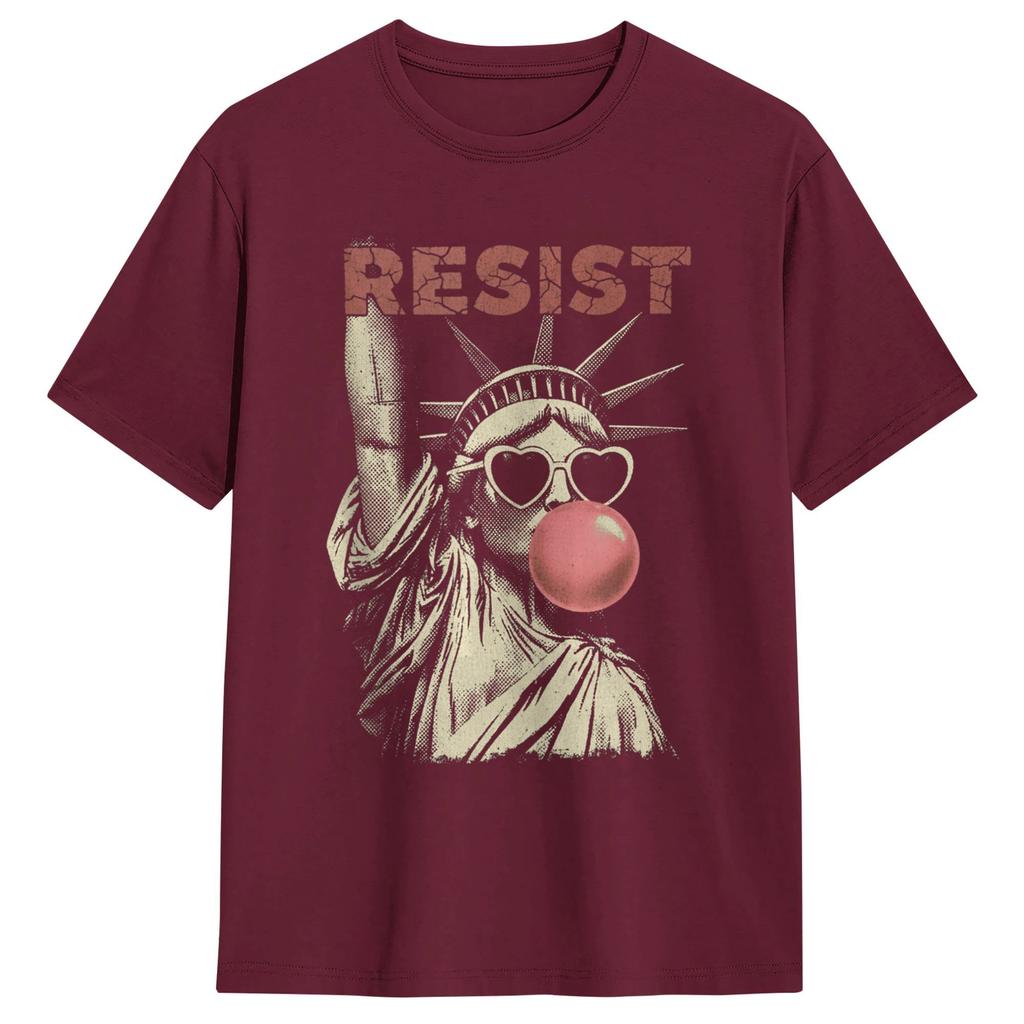 Resist Statue Liberty Bubblegum Equality Retro Edgy Protest TShirt Unisex Cotton Tees O Neck Short Sleeve T Shirt New Arrival Tops