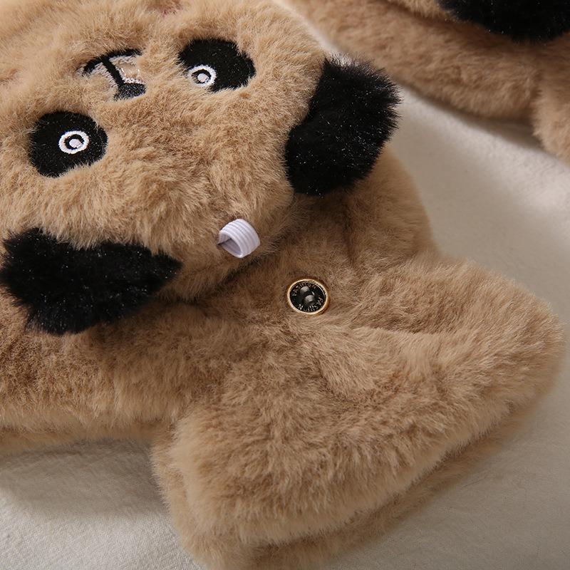 Winter Warm Flip Plush Gloves Student Writing Bare Fingers Cartoon Panda Cycling Warm and Cold Gloves