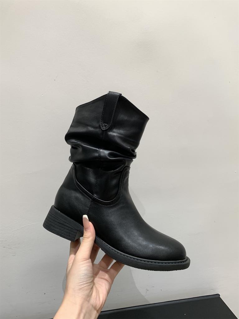 Ботильоны средней высоты с толстой подошвой и V-образным вырезом женская обувь 2025 весна-осень одинарные ботинки западные ковбойские ботильоны на меху ботинки Мартин