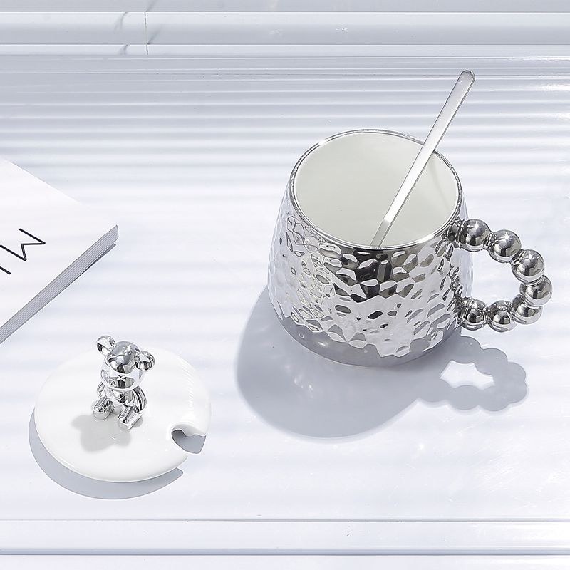 European Style Couple Ceramic Coffee Cup Galvanized Silver Bear Mug Gift Office Teacup Living Room Breakfast Mug Home Decoration