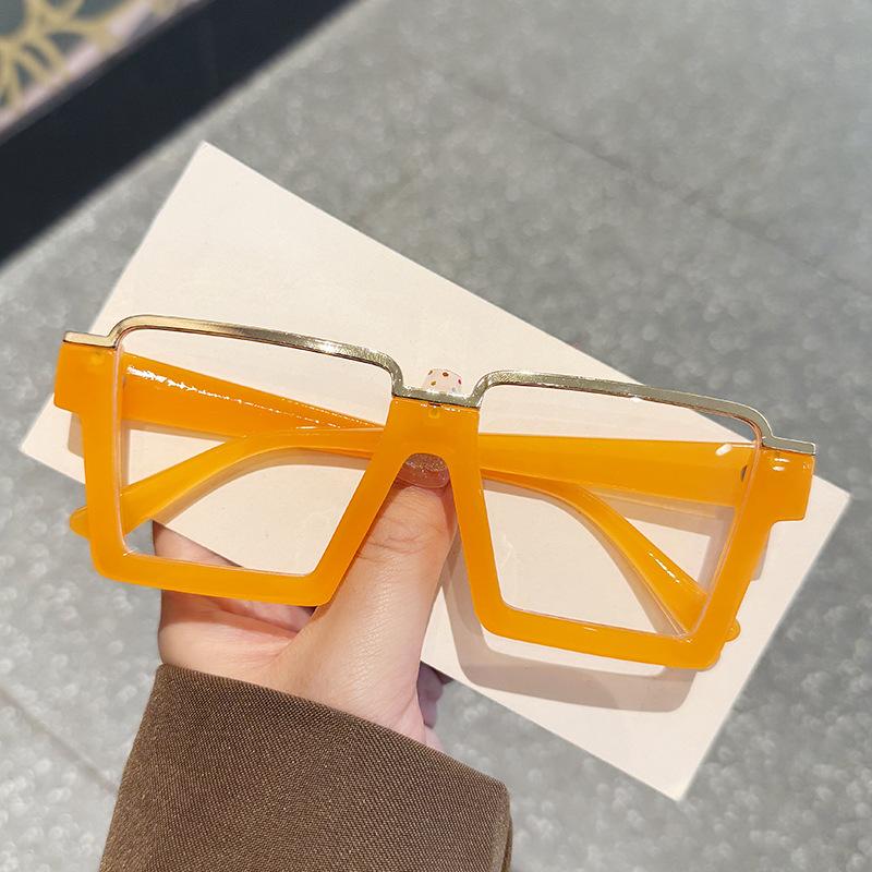 Fashion Oversized Square Glasses New Women Stylish Semi Metal Rim Eyeglasses Trendy Vintage Design Blue Light Blocking Eyewear