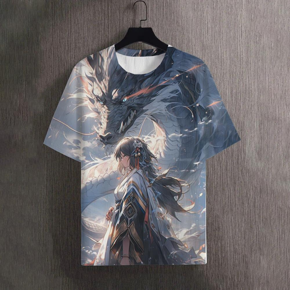 Мужские футболки Летние футболки с рисунком дракона и принтом 3D Красивые женские футболки для улицы Футболка большого размера для мужчин