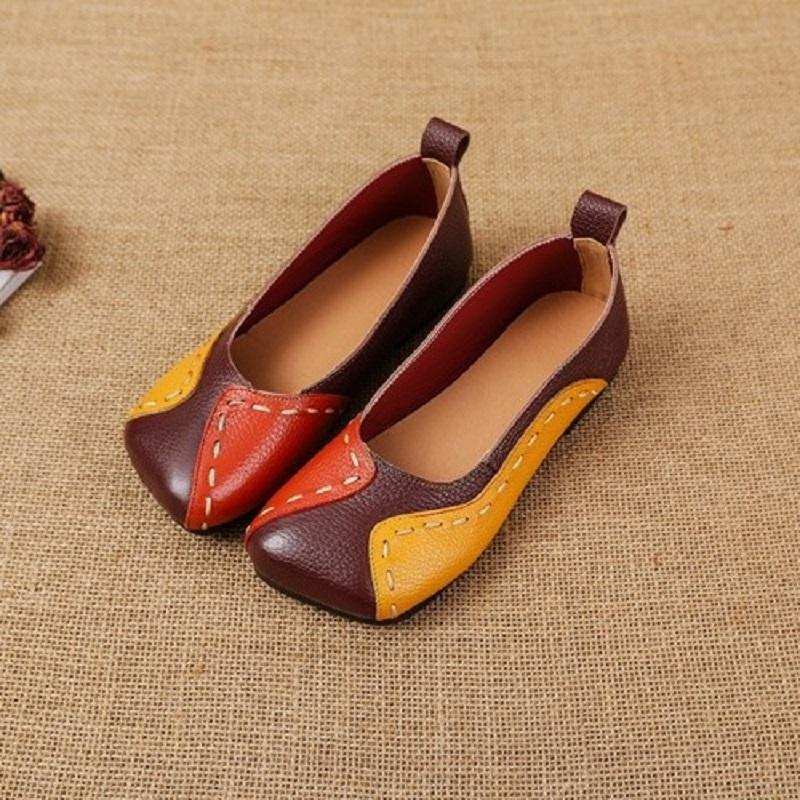 2024 Spring Autumn Women Flats Calf Leather Shoes Slip On Ballet Flats Ladies Patches Shallow Shoes Mom Moccasins Loafers Shoe