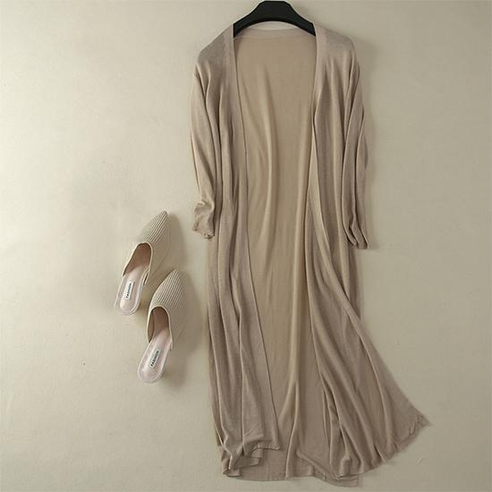 Женский длинный летний вязаный кардиган из тонкого ледяного шелка, мягкий модальный кардиган, свободная базовая простая рубашка с длинным рукавом с кондиционером, кардиганы