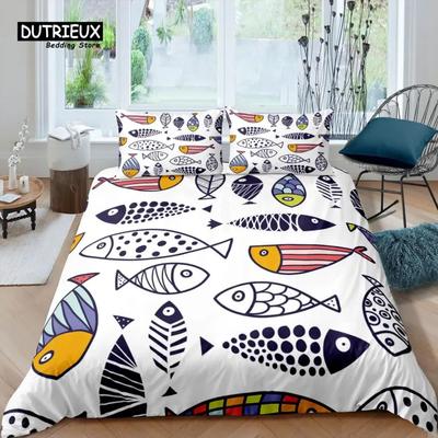 Комплект постельного белья Home Living Luxury 3D Fish с тропическими рыбками: пододеяльник и наволочка, размеры Queen и King (США/Великобритания).