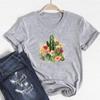 (Asian Size)Short Sleeve Women Cactus Plant Watercolor Style Print Lady Tee Top Fashion T Shirt Clothing Casual  Female Graphic T-shirt