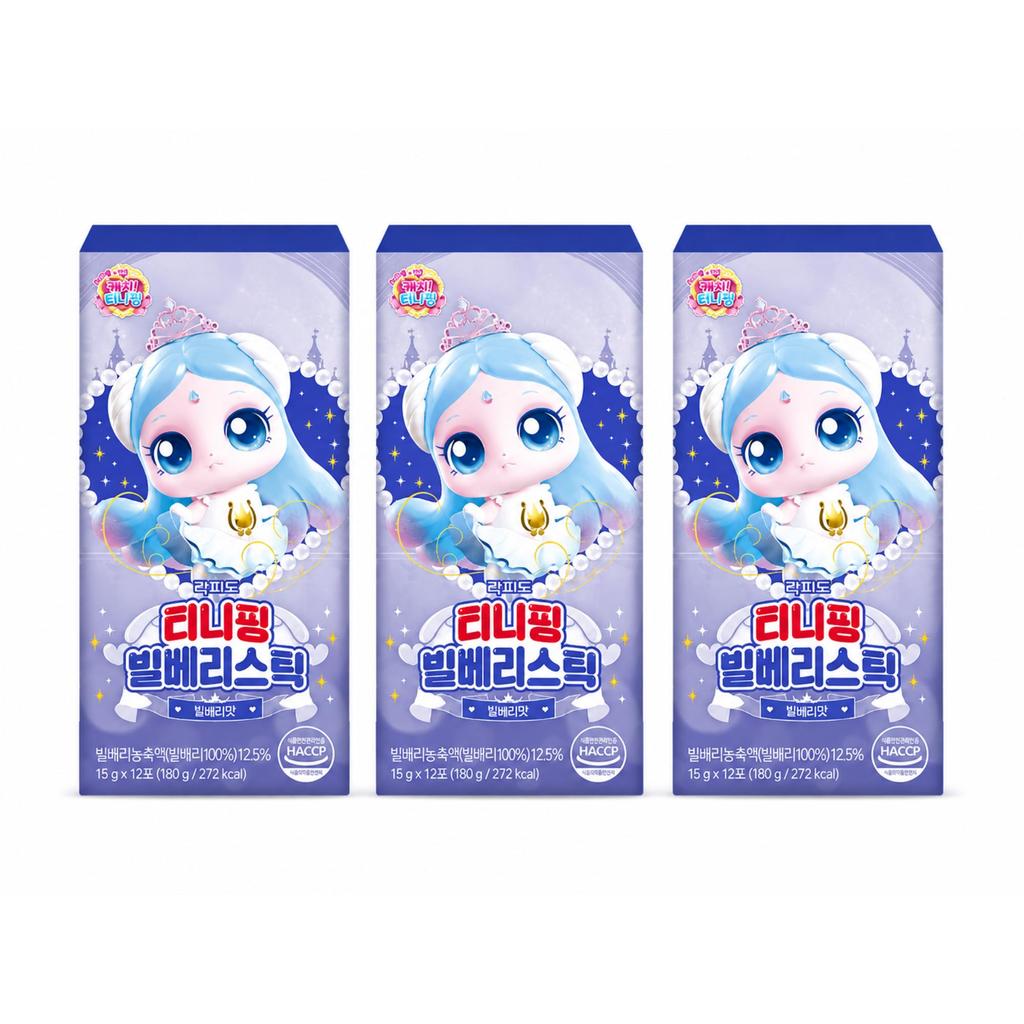 LACFIDO Teenieping Kids Bilberry Stick 12 packets X 3BOX SET 36-day supply Supplement in sweet Bilberry flavor