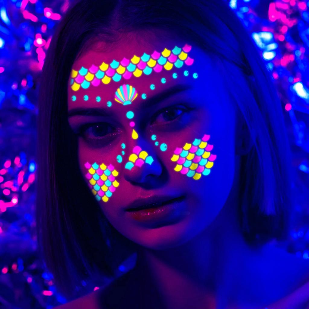 Карнавальный музыкальный фестиваль флуоресцентные наклейки для лица водонепроницаемые ночные клубы макияж шар неоновые светящиеся наклейки