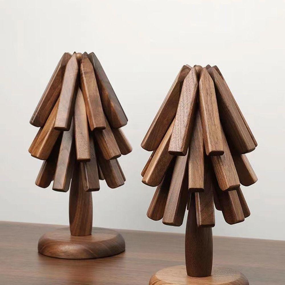 Non-Slip Walnut Tree Table Mat Set Tree Shape Placemats Wooden Trivet for Hot Dishes Bowl