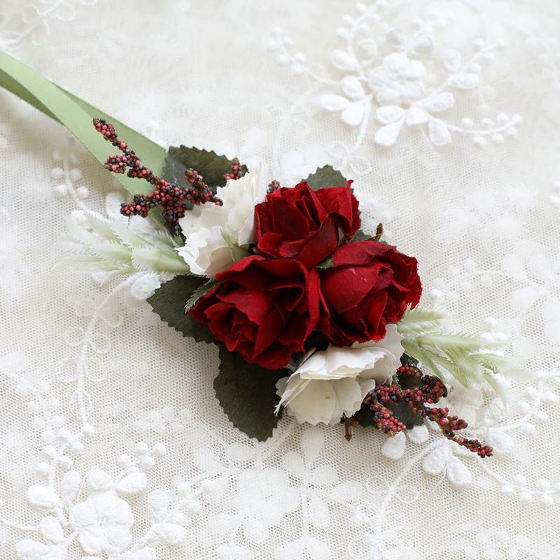 1 шт., корсаж на запястье для вечеринки, искусственные цветы, бутоньерка для жениха, цветок на запястье невесты, подружки невесты