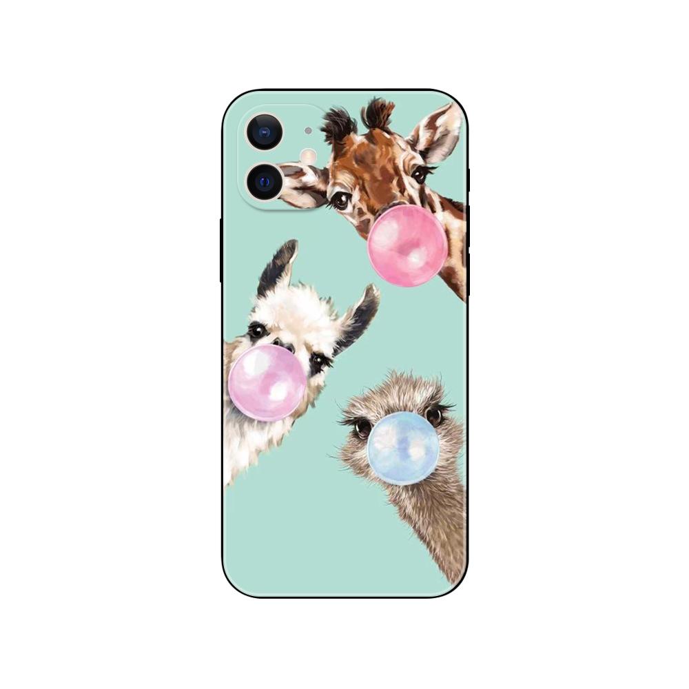 Чехол для телефона с милым мультяшным жирафом и животным для iPhone 5S 2020se 6 6s 7 8 plus x 10 XR XS 11 12 13 mini pro MAX, черная задняя крышка из ТПУ