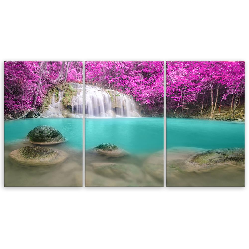 Three piece picture canvas print Waterfall Lake Landscape