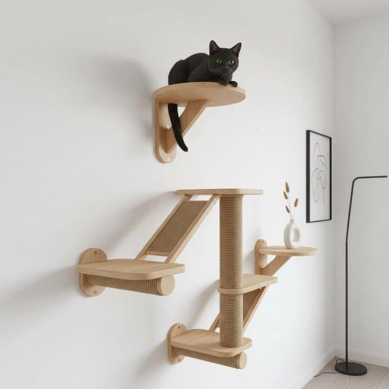 Cat Wall Furniture Set Sturdy Wood Wooden Cat Wall Perch Long-Lasting Material Modern Design for Living Room