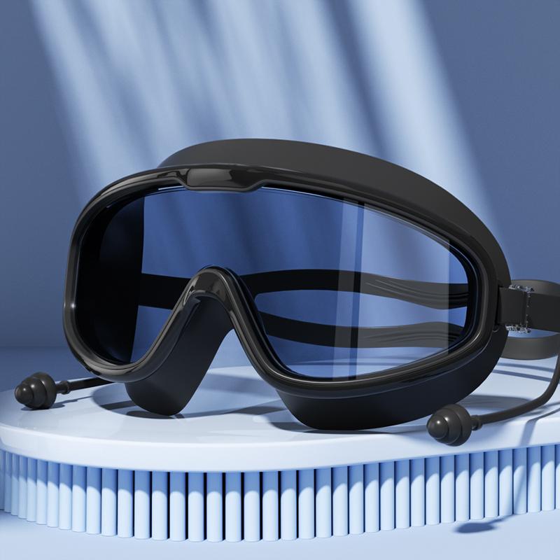 Очки для плавания с большой оправой HD-линзой и противотуманными водонепроницаемыми очками для плавания для взрослых, душа, бассейна, для мужчин и женщин