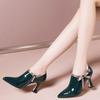 Мода 2024 НОВАЯ модная весенняя обувь, женские туфли-лодочки, высокие каблуки, лакированная кожа, острый нос, галстук-бабочка, молния сбоку, женская обувь, черный, зеленый