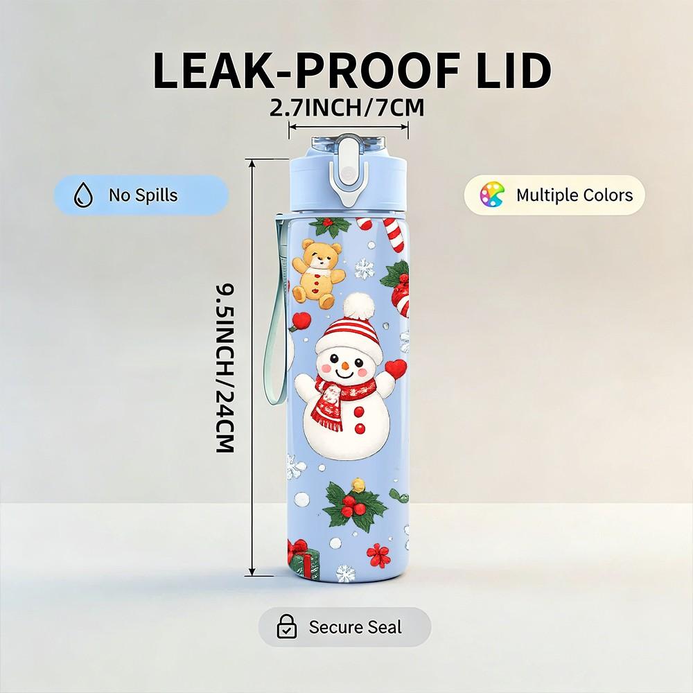 1PC Santa Gnome Snow Christmas Pattern Print 750ml Color Plastic Sports Water Bottle Leakproof Flip Straw Lid Suitable for Sports Office Home Use