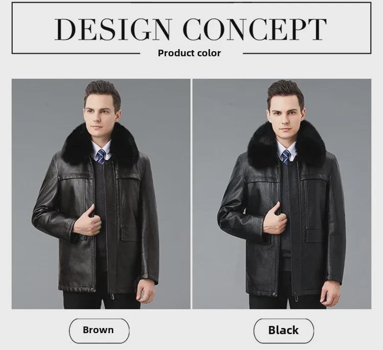 Men's Winter Sheepskin Leather Jacket with Detachable Liner and Real Fur Collar