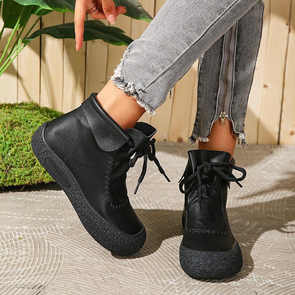Fashion Comfortable Increase Non-slip Boots Women Boots Breathable Single Shoes Winter Car Suture Strap Oxford Lace Up Shoes