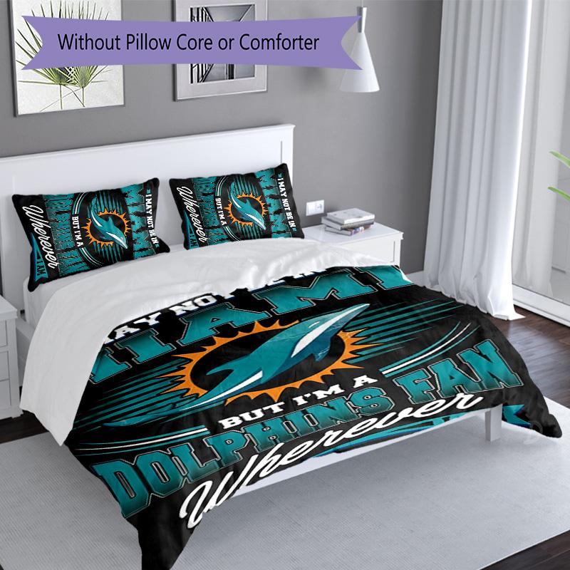 3pcs Miami Dolphins logo pattern bedding set duvet cover set includes duvet cover &pillowcases, perfect all season bedroom decoration & gift