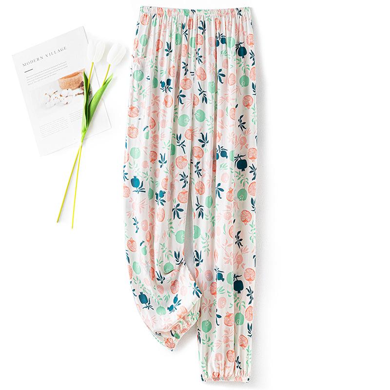 Женские летние пижамные брюки из хлопка и шелка: Легкий, Защита от комаров, Свободный крой, Эластичная щиколотка, Пляжная или домашняя одежда.
