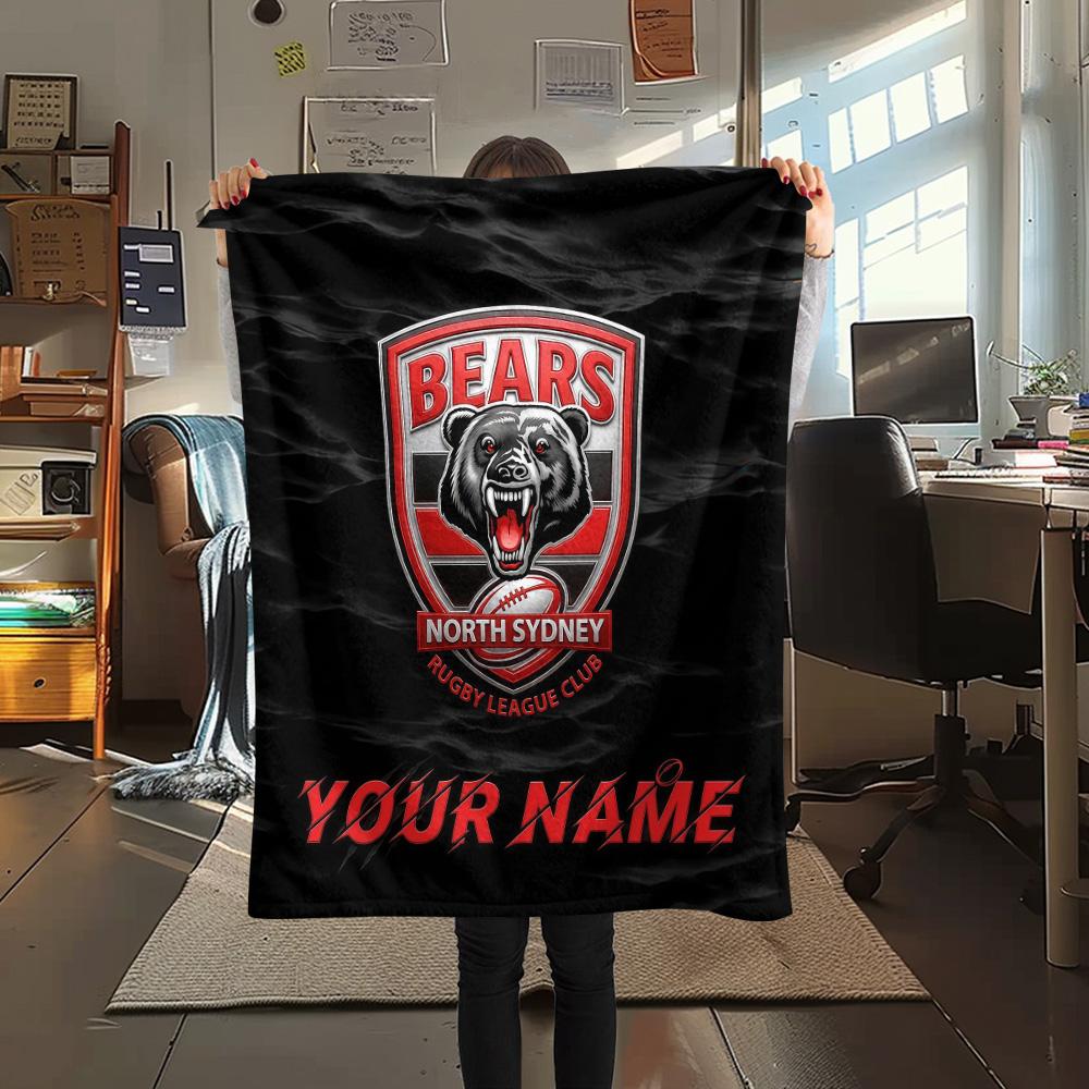 Custom Name North Sydney Bears Flannel Blanket, High quality Comfortable for All Seasons, Home Decor, Warmth and Comfort
