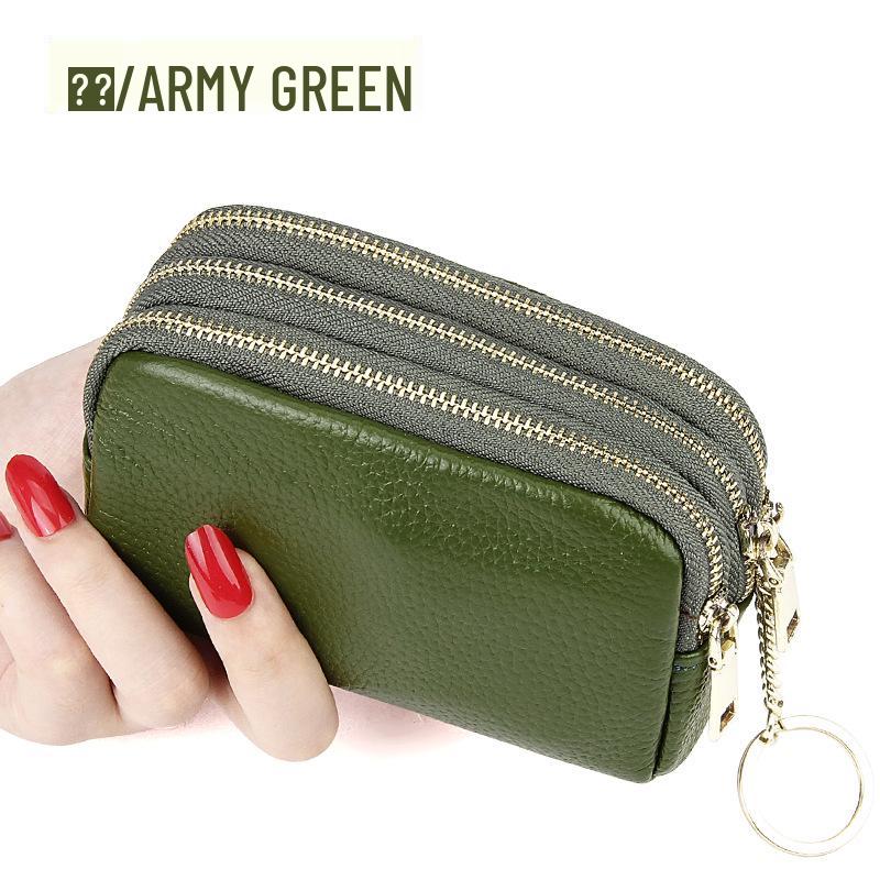 Европейский и американский мини-клатч из натуральной кожи: Простой модный кошелек для монет и ключей на трех молниях