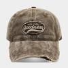 New American-style Washed Distressed Cotton 6-panel Letter Embroidery Frayed Edges Ripped Detailing Adjustable Four Baseball Cap