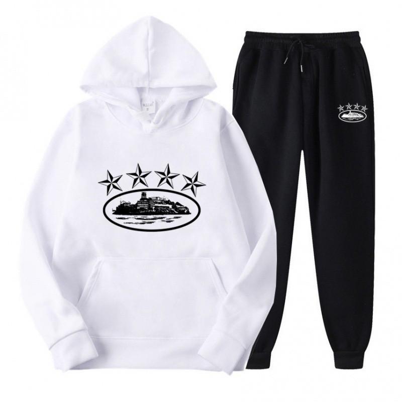 Mens Womens Streetwear Hooded Oversized Fleece-Lined Cotton Blend Tracksuit Set Winter Casual Hip Hop Outfit