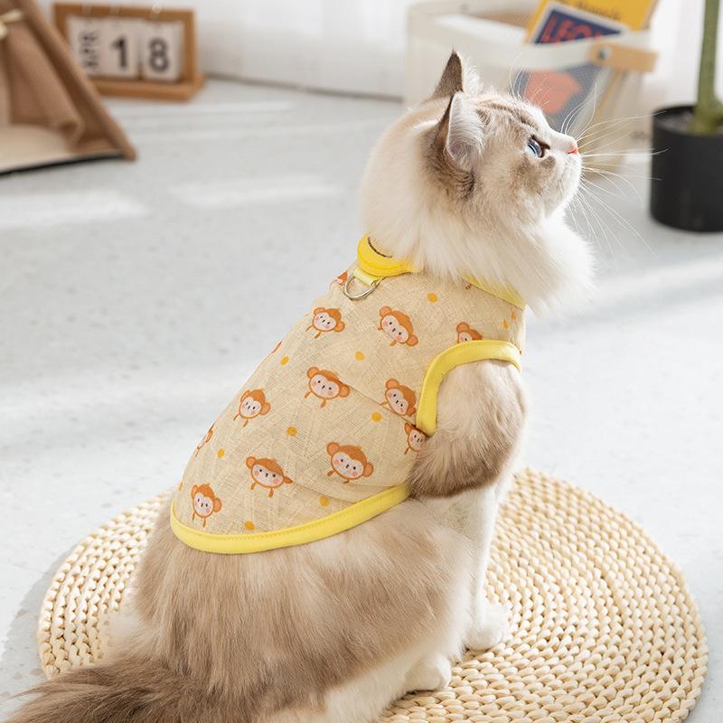 Cute Cat Clothes Spring and Summer Full Print Breathable Into Cat Kittens Two Feet Thin Puppy Dog Pet Clothing