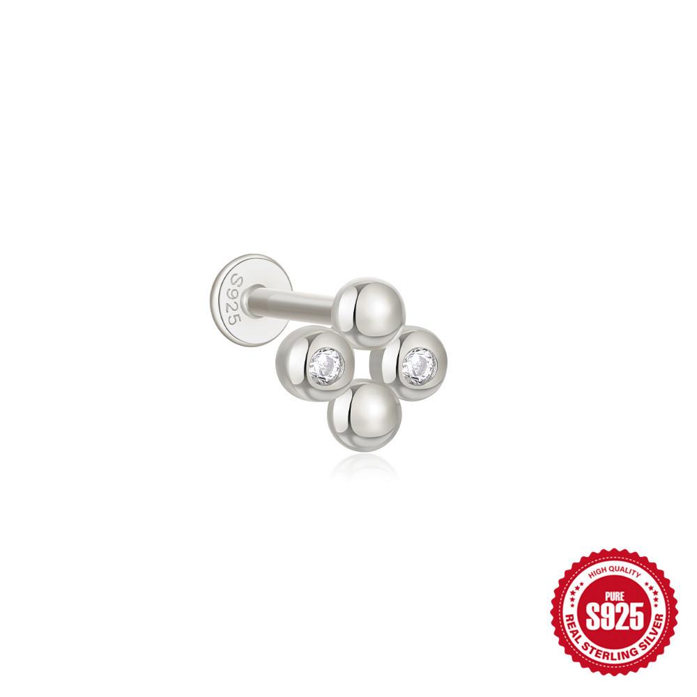 Серьги для пирсинга хряща из стерлингового серебра S925 с геометрическим кулоном в форме восьмиугольного сердца и перфорированным цирконием Серьги с внутренней резьбой