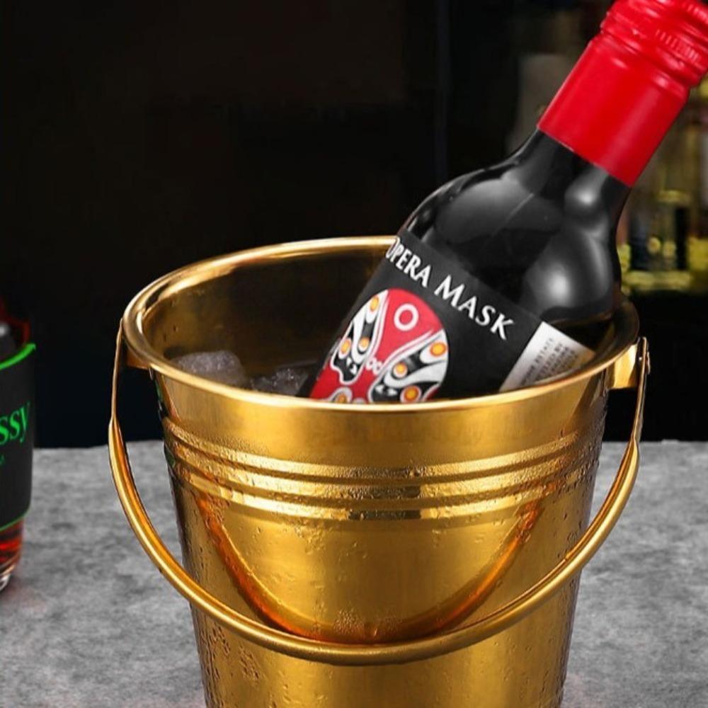 Multifunctional Stainless Steel Ice Bucket with Handles Beer Bucket Mini Metal Buckets  Party