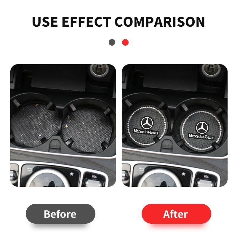 Car Sticker For Benz Car coaster with diamonds Creative diamond-studded water coaster PVC soft rubber for Mercedes Benz W211 W20