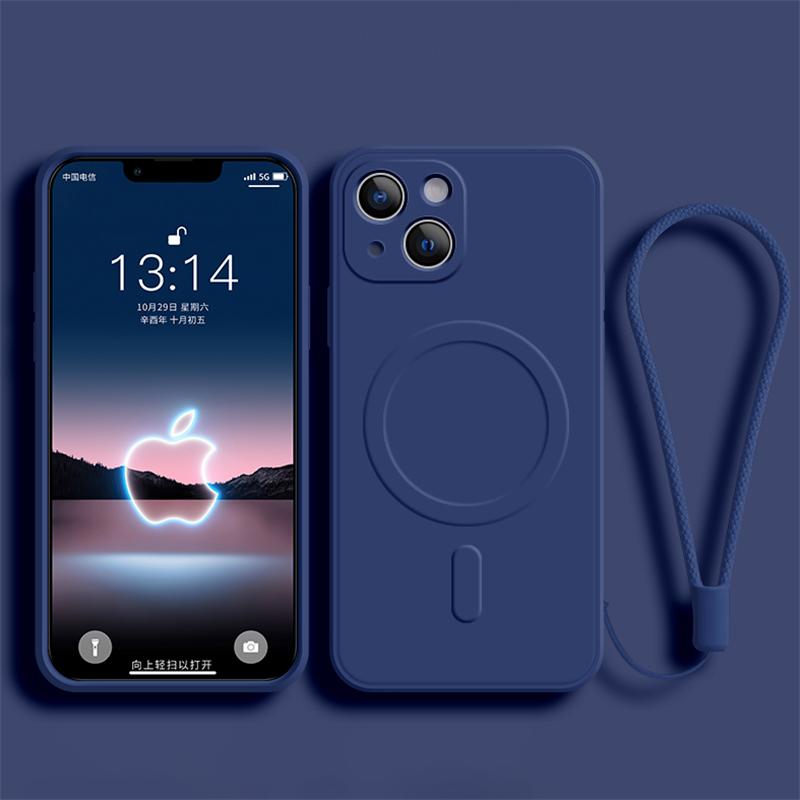 Силиконовый чехол для телефона с ремешком на запястье для iPhone 13 14 15 16 Pro Max 12 11 X XR XS 7 8 Plus SE для магнитного беспроводного зарядного чехла Magsafe
