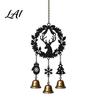 Indoor Festive Metal Art Christmas Wind Chime with Bells Vintage Santa/Snowman/Deer/Bell/Wreath Iron Seasonal Home Atmosphere Decor Hanging Ornament