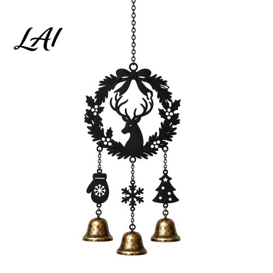 Indoor Festive Metal Art Christmas Wind Chime with Bells Vintage Santa/Snowman/Deer/Bell/Wreath Iron Seasonal Home Atmosphere Decor Hanging Ornament